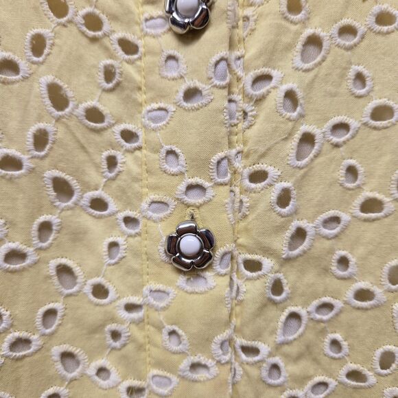 Vintage Betsey Johnson Dress Yellow Eyelet Embroidered Collared A-Line Size 8 - Picture 12 of 15